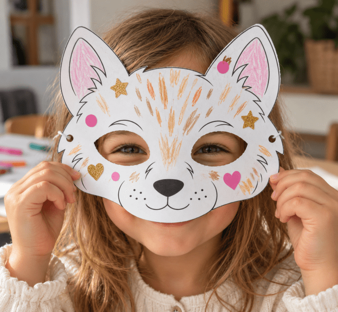Masque Mini Loup à colorier