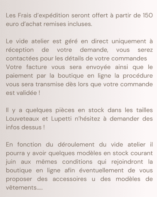 VIDE ATELIER MOTIFS MAI 2024 ( devis gratuit dans la limite des stocks disponibles)