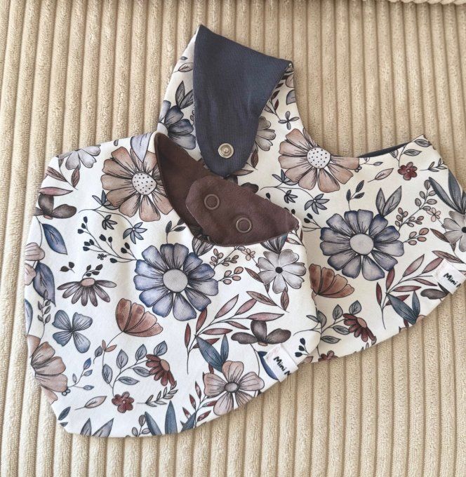 Duo Didou bavoirs Mini et Maxi Motif FLOWERS BLUE choco glace et bleu foncé